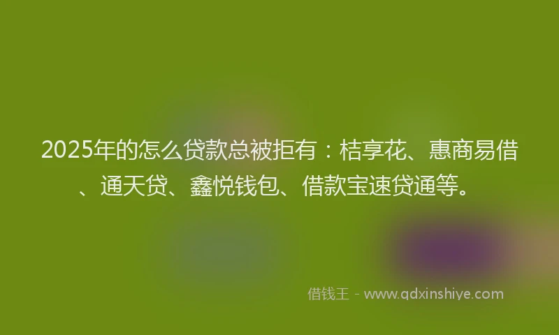 2025年的怎么贷款总被拒有：桔享花、惠商易借、通天贷、鑫悦钱包、借款宝速贷通等。