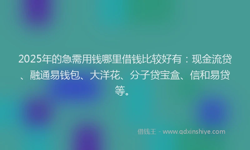2025年的急需用钱哪里借钱比较好有：现金流贷、融通易钱包、大洋花、分子贷宝盒、信和易贷等。