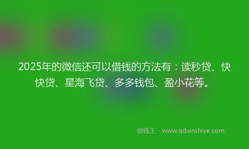 2025年的微信还可以借钱的方法有：读秒贷、快快贷、星海飞贷、多多钱包、盈小花等。