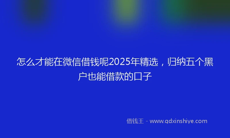 怎么才能在微信借钱呢2025年精选，归纳五个黑户也能借款的口子