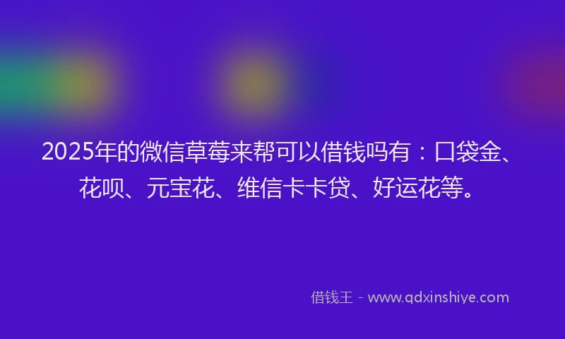2025年的微信草莓来帮可以借钱吗有：口袋金、花呗、元宝花、维信卡卡贷、好运花等。