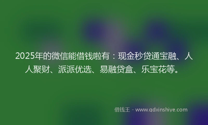 2025年的微信能借钱啦有：现金秒贷通宝融、人人聚财、派派优选、易融贷盒、乐宝花等。
