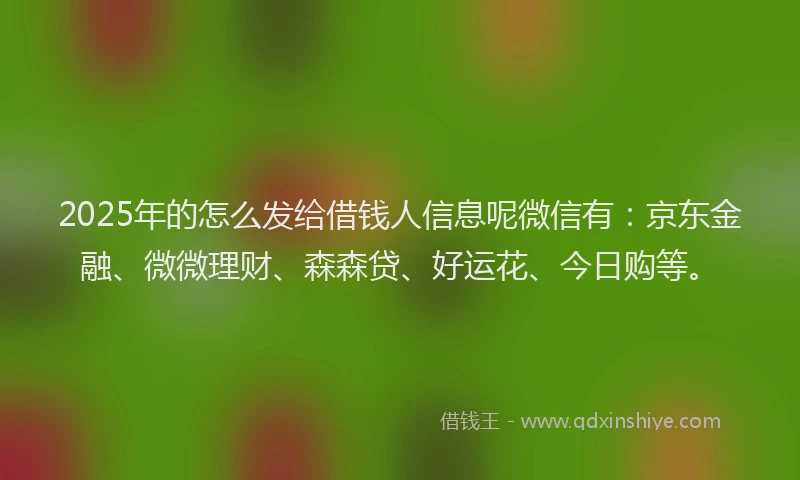 2025年的怎么发给借钱人信息呢微信有：京东金融、微微理财、森森贷、好运花、今日购等。
