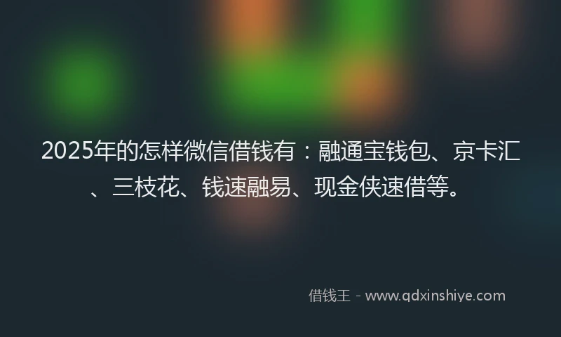 2025年的怎样微信借钱有：融通宝钱包、京卡汇、三枝花、钱速融易、现金侠速借等。
