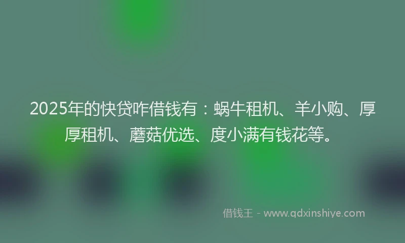 2025年的快贷咋借钱有：蜗牛租机、羊小购、厚厚租机、蘑菇优选、度小满有钱花等。