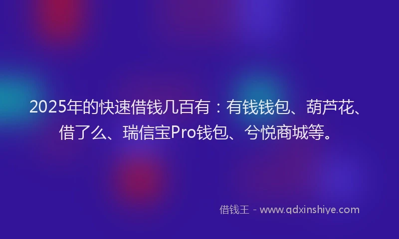2025年的快速借钱几百有：有钱钱包、葫芦花、借了么、瑞信宝Pro钱包、兮悦商城等。