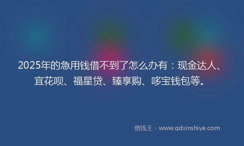 2025年的急用钱借不到了怎么办有：现金达人、宜花呗、福星贷、臻享购、哆宝钱包等。