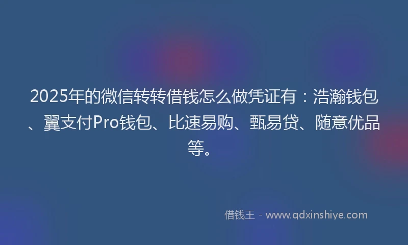 2025年的微信转转借钱怎么做凭证有：浩瀚钱包、翼支付Pro钱包、比速易购、甄易贷、随意优品等。