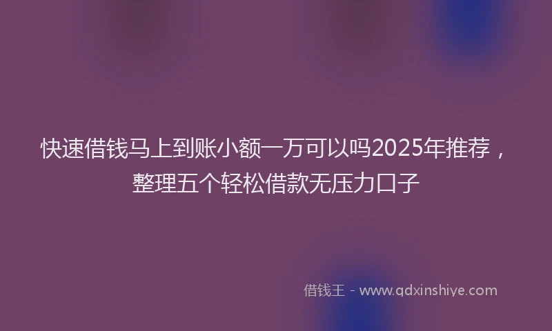 快速借钱马上到账小额一万可以吗2025年推荐，整理五个轻松借款无压力口子