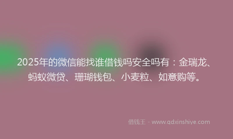2025年的微信能找谁借钱吗安全吗有：金瑞龙、蚂蚁微贷、珊瑚钱包、小麦粒、如意购等。