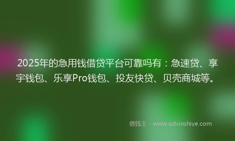 2025年的急用钱借贷平台可靠吗有：急速贷、享宇钱包、乐享Pro钱包、投友快贷、贝壳商城等。