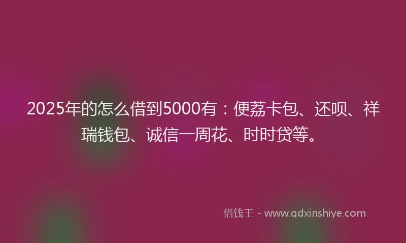 2025年的怎么借到5000有：便荔卡包、还呗、祥瑞钱包、诚信一周花、时时贷等。