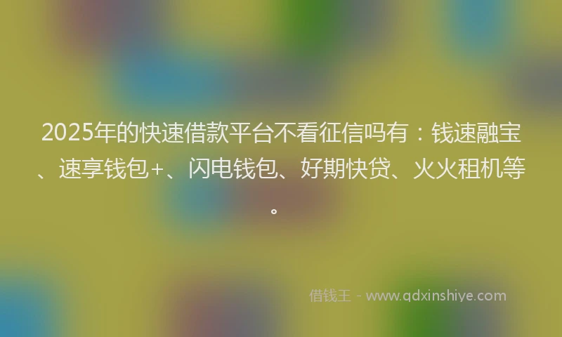 2025年的快速借款平台不看征信吗有：钱速融宝、速享钱包+、闪电钱包、好期快贷、火火租机等。