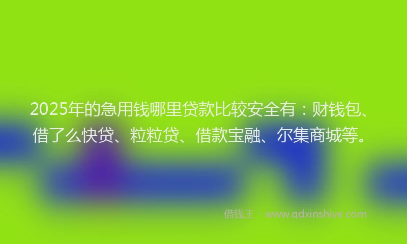 2025年的急用钱哪里贷款比较安全有：财钱包、借了么快贷、粒粒贷、借款宝融、尔集商城等。