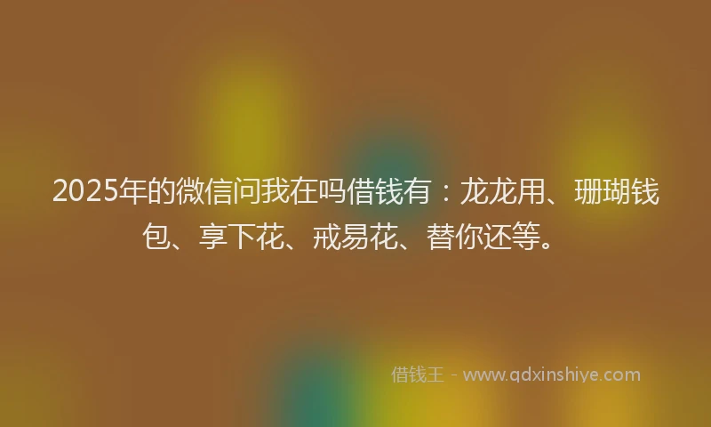2025年的微信问我在吗借钱有：龙龙用、珊瑚钱包、享下花、戒易花、替你还等。