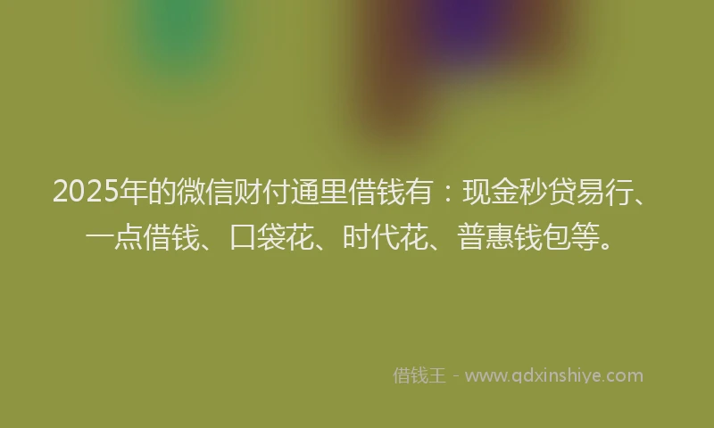 2025年的微信财付通里借钱有：现金秒贷易行、一点借钱、口袋花、时代花、普惠钱包等。