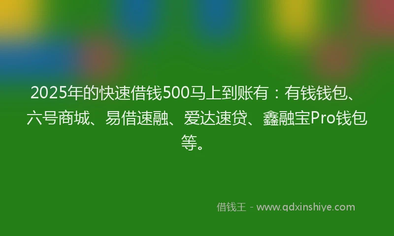 2025年的快速借钱500马上到账有：有钱钱包、六号商城、易借速融、爱达速贷、鑫融宝Pro钱包等。