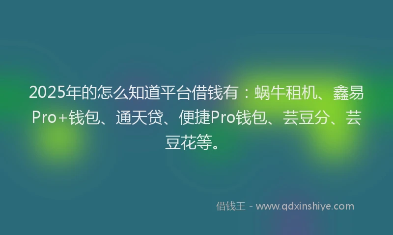 2025年的怎么知道平台借钱有：蜗牛租机、鑫易Pro+钱包、通天贷、便捷Pro钱包、芸豆分、芸豆花等。