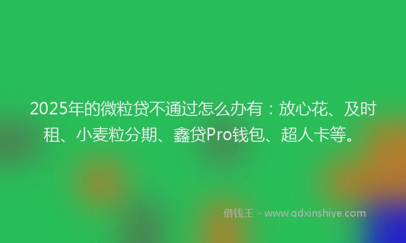 2025年的微粒贷不通过怎么办有：放心花、及时租、小麦粒分期、鑫贷Pro钱包、超人卡等。