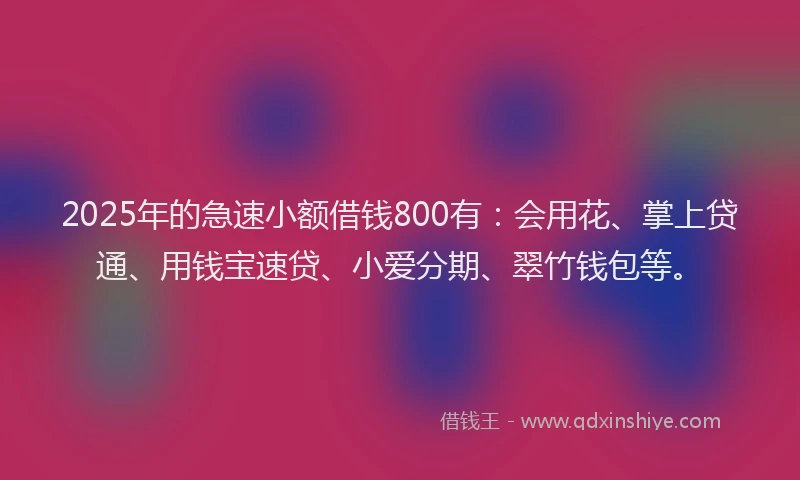 2025年的急速小额借钱800有：会用花、掌上贷通、用钱宝速贷、小爱分期、翠竹钱包等。