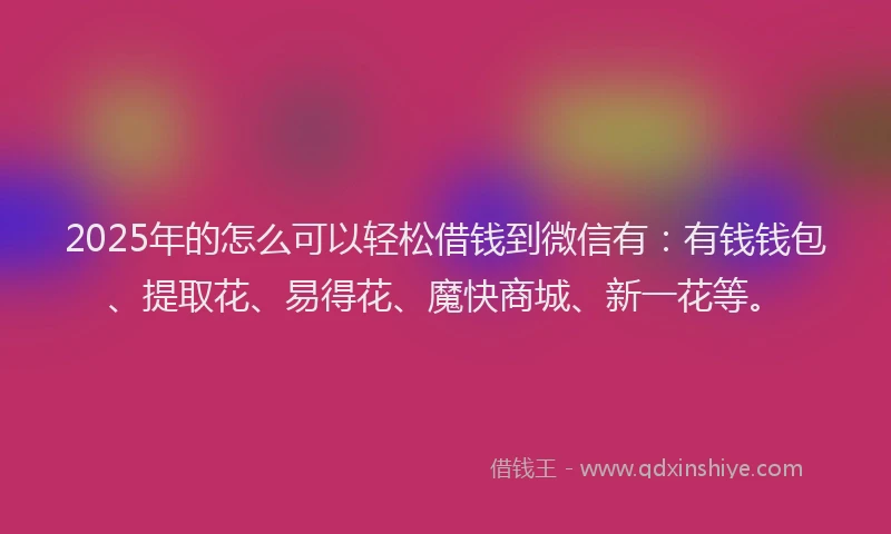 2025年的怎么可以轻松借钱到微信有：有钱钱包、提取花、易得花、魔快商城、新一花等。