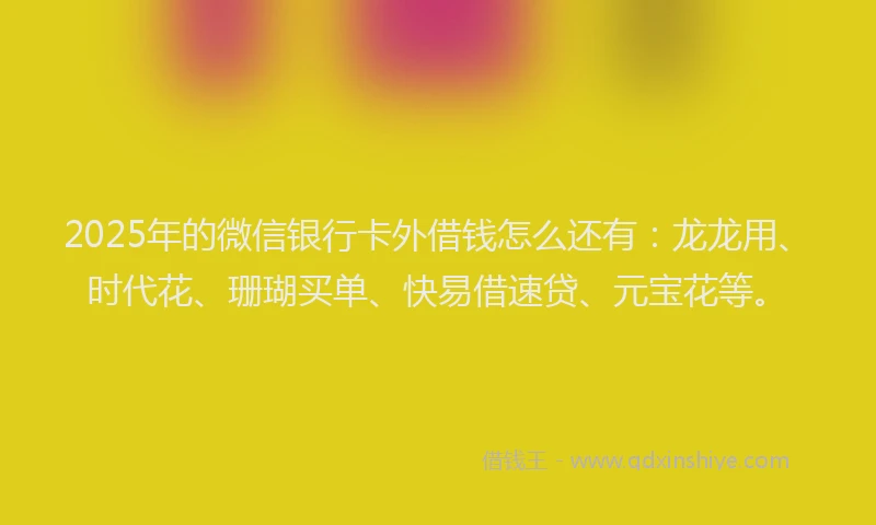 2025年的微信银行卡外借钱怎么还有：龙龙用、时代花、珊瑚买单、快易借速贷、元宝花等。