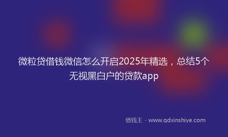 微粒贷借钱微信怎么开启2025年精选，总结5个无视黑白户的贷款app