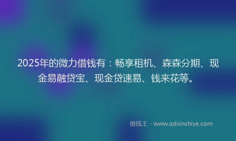 2025年的微力借钱有：畅享租机、森森分期、现金易融贷宝、现金贷速易、钱来花等。