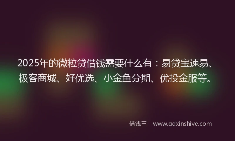 2025年的微粒贷借钱需要什么有：易贷宝速易、极客商城、好优选、小金鱼分期、优投金服等。