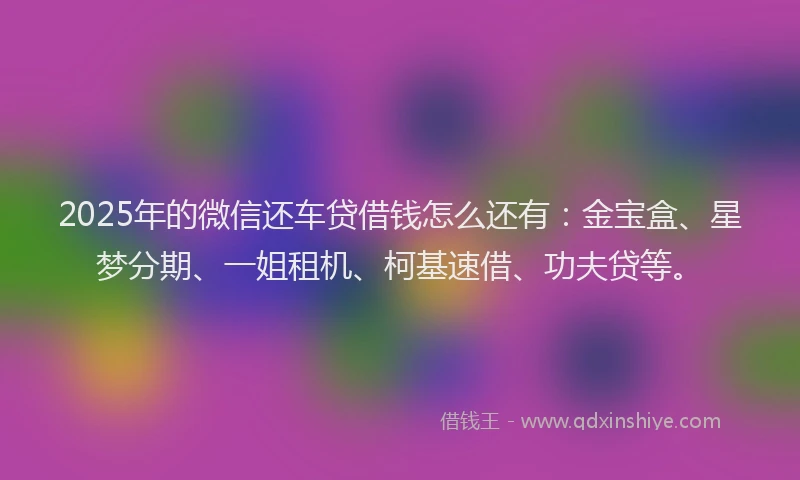 2025年的微信还车贷借钱怎么还有：金宝盒、星梦分期、一姐租机、柯基速借、功夫贷等。