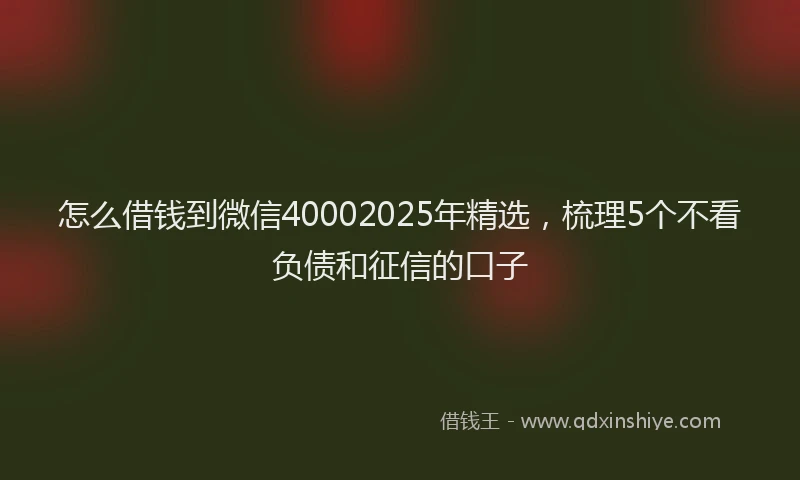 怎么借钱到微信40002025年精选，梳理5个不看负债和征信的口子