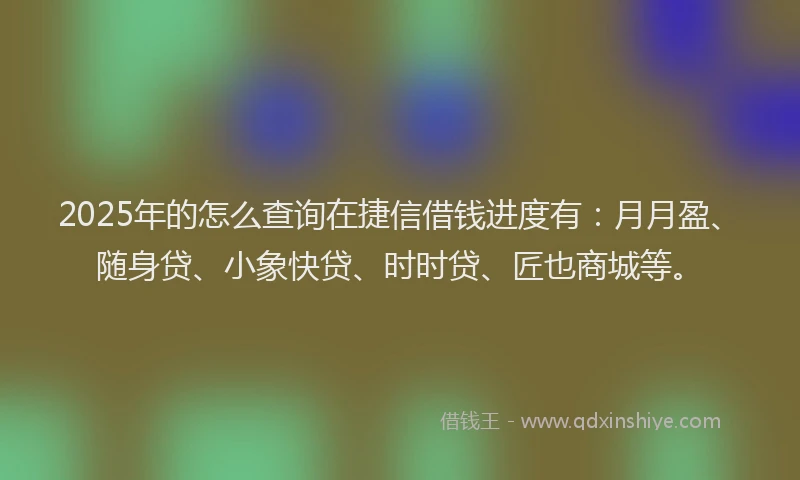 2025年的怎么查询在捷信借钱进度有：月月盈、随身贷、小象快贷、时时贷、匠也商城等。