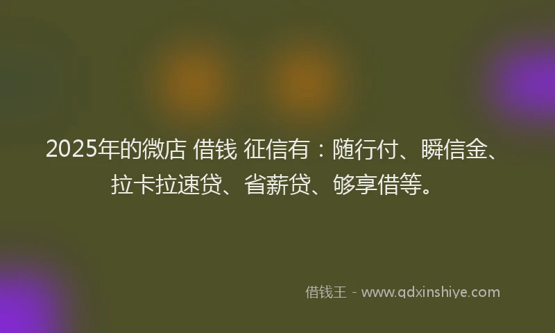 2025年的微店 借钱 征信有：随行付、瞬信金、拉卡拉速贷、省薪贷、够享借等。