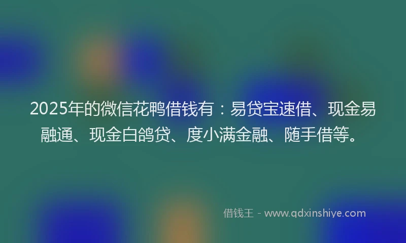2025年的微信花鸭借钱有：易贷宝速借、现金易融通、现金白鸽贷、度小满金融、随手借等。