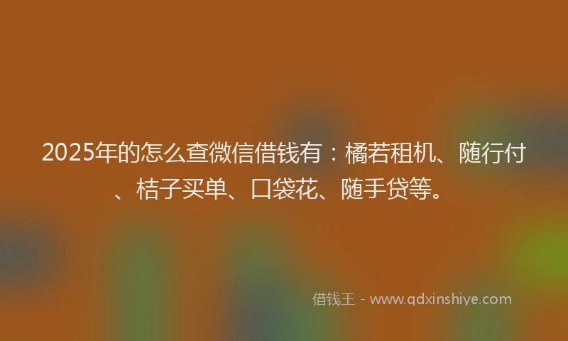 2025年的怎么查微信借钱有：橘若租机、随行付、桔子买单、口袋花、随手贷等。