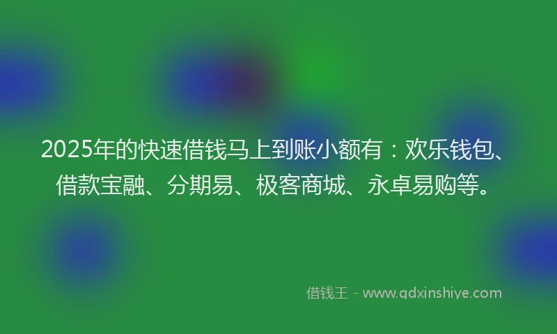 2025年的快速借钱马上到账小额有:欢乐钱包、借款宝融、分期易、极客商城、永卓易购等。