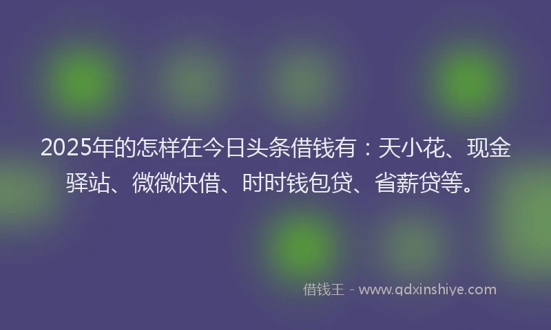 2025年的怎样在今日头条借钱有：天小花、现金驿站、微微快借、时时钱包贷、省薪贷等。