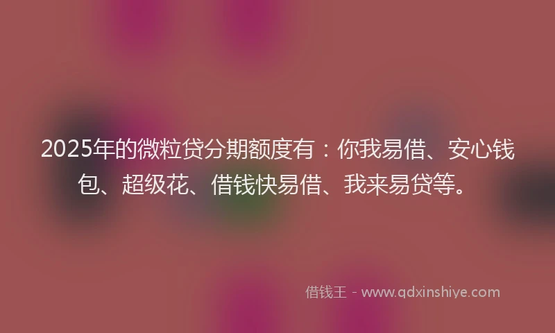 2025年的微粒贷分期额度有：你我易借、安心钱包、超级花、借钱快易借、我来易贷等。