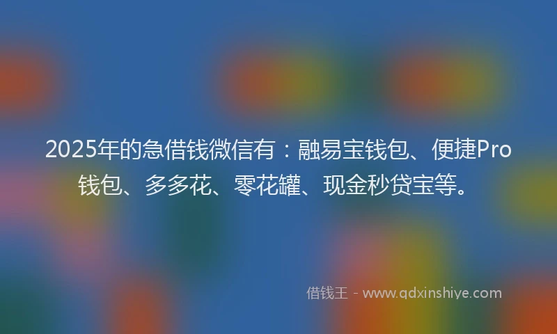 2025年的急借钱微信有：融易宝钱包、便捷Pro钱包、多多花、零花罐、现金秒贷宝等。