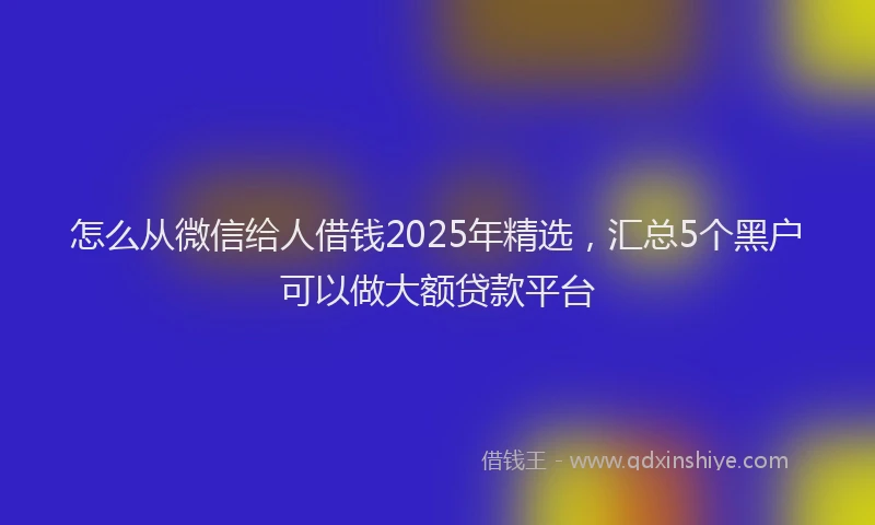 怎么从微信给人借钱2025年精选，汇总5个黑户可以做大额贷款平台