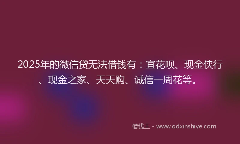 2025年的微信贷无法借钱有：宜花呗、现金侠行、现金之家、天天购、诚信一周花等。