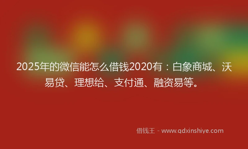 2025年的微信能怎么借钱2020有：白象商城、沃易贷、理想给、支付通、融资易等。