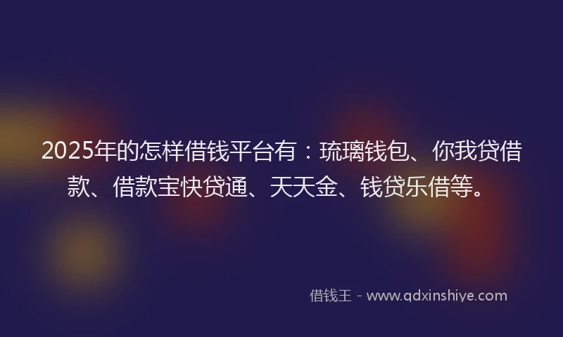 2025年的怎样借钱平台有:琉璃钱包、你我贷借款、借款宝快贷通、天天金、钱贷乐借等。