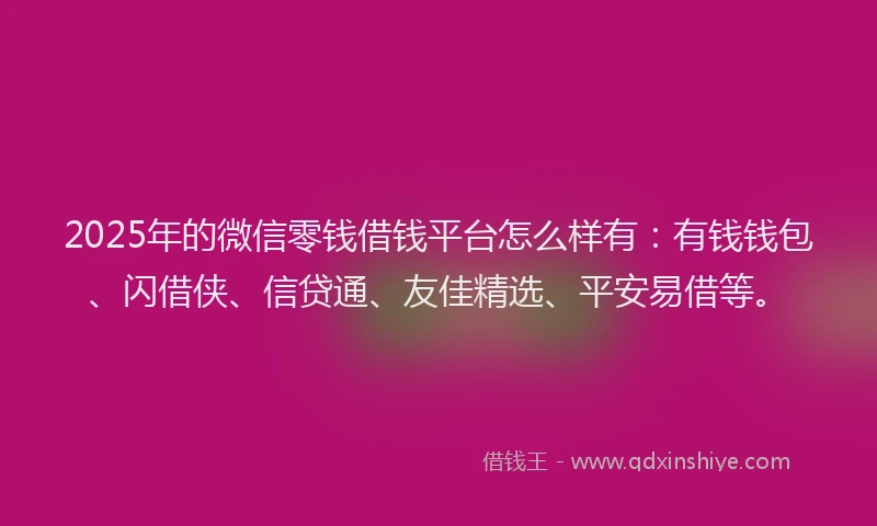 2025年的微信零钱借钱平台怎么样有：有钱钱包、闪借侠、信贷通、友佳精选、平安易借等。