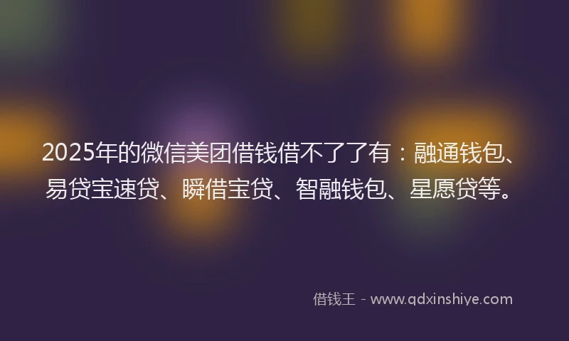 2025年的微信美团借钱借不了了有：融通钱包、易贷宝速贷、瞬借宝贷、智融钱包、星愿贷等。