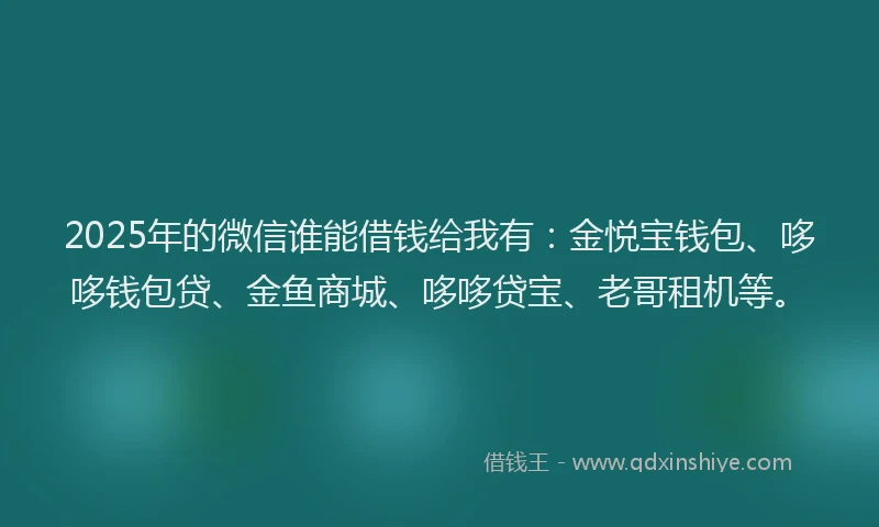 2025年的微信谁能借钱给我有：金悦宝钱包、哆哆钱包贷、金鱼商城、哆哆贷宝、老哥租机等。
