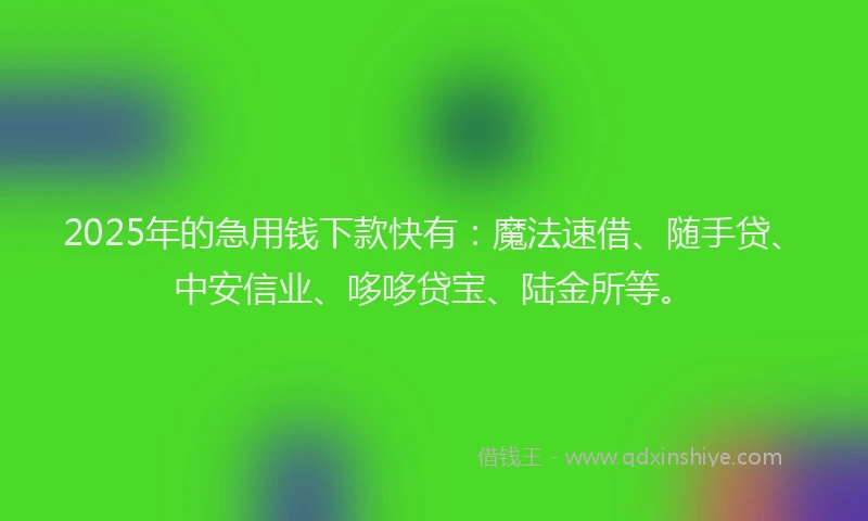 2025年的急用钱下款快有：魔法速借、随手贷、中安信业、哆哆贷宝、陆金所等。