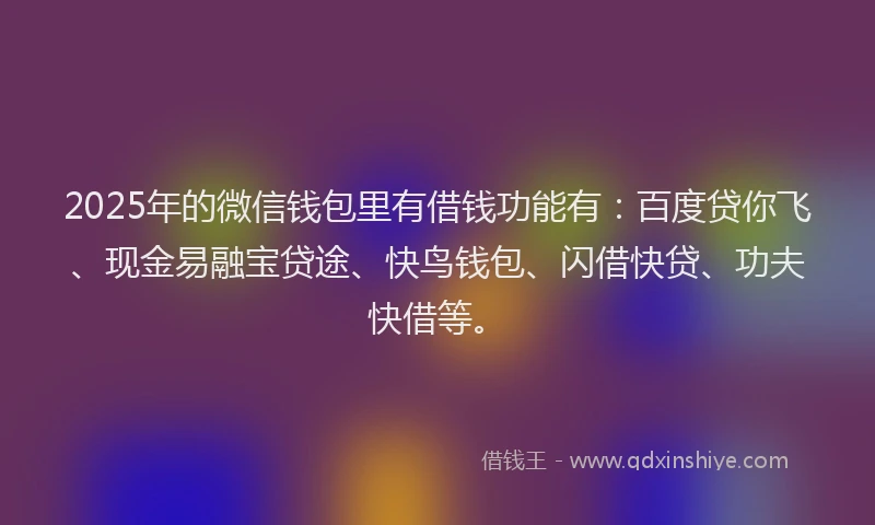 2025年的微信钱包里有借钱功能有：百度贷你飞、现金易融宝贷途、快鸟钱包、闪借快贷、功夫快借等。