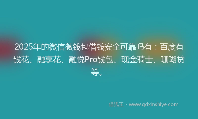 2025年的微信薇钱包借钱安全可靠吗有：百度有钱花、融享花、融悦Pro钱包、现金骑士、珊瑚贷等。