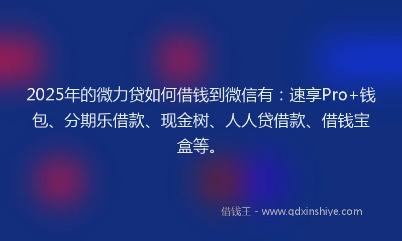 2025年的微力贷如何借钱到微信有：速享Pro+钱包、分期乐借款、现金树、人人贷借款、借钱宝盒等。